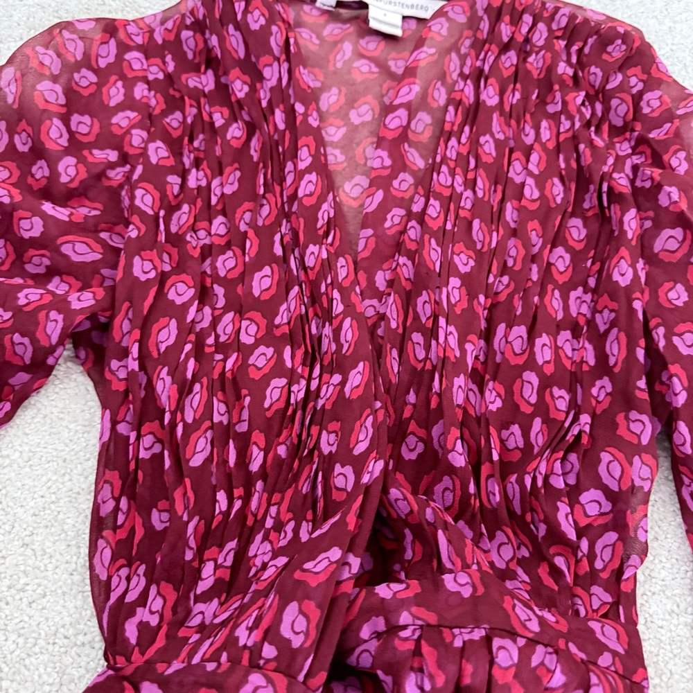 Diane Von Furstenberg Magenta Paisley Wrap Midi Dress - Picture 6 of 12